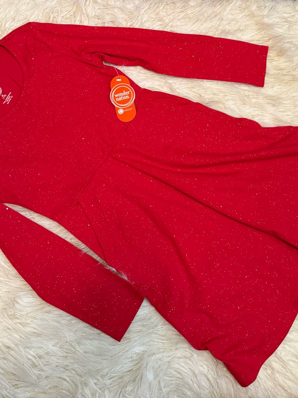 wonder nation Red Sparkle Long Sleeve Party Dress